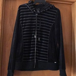 😊Calvin Klein Sz XL velour black and gray hoodie